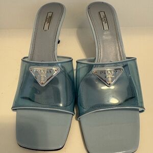 Prada Triangle Logo Ciabatte Clear Slide Sandal